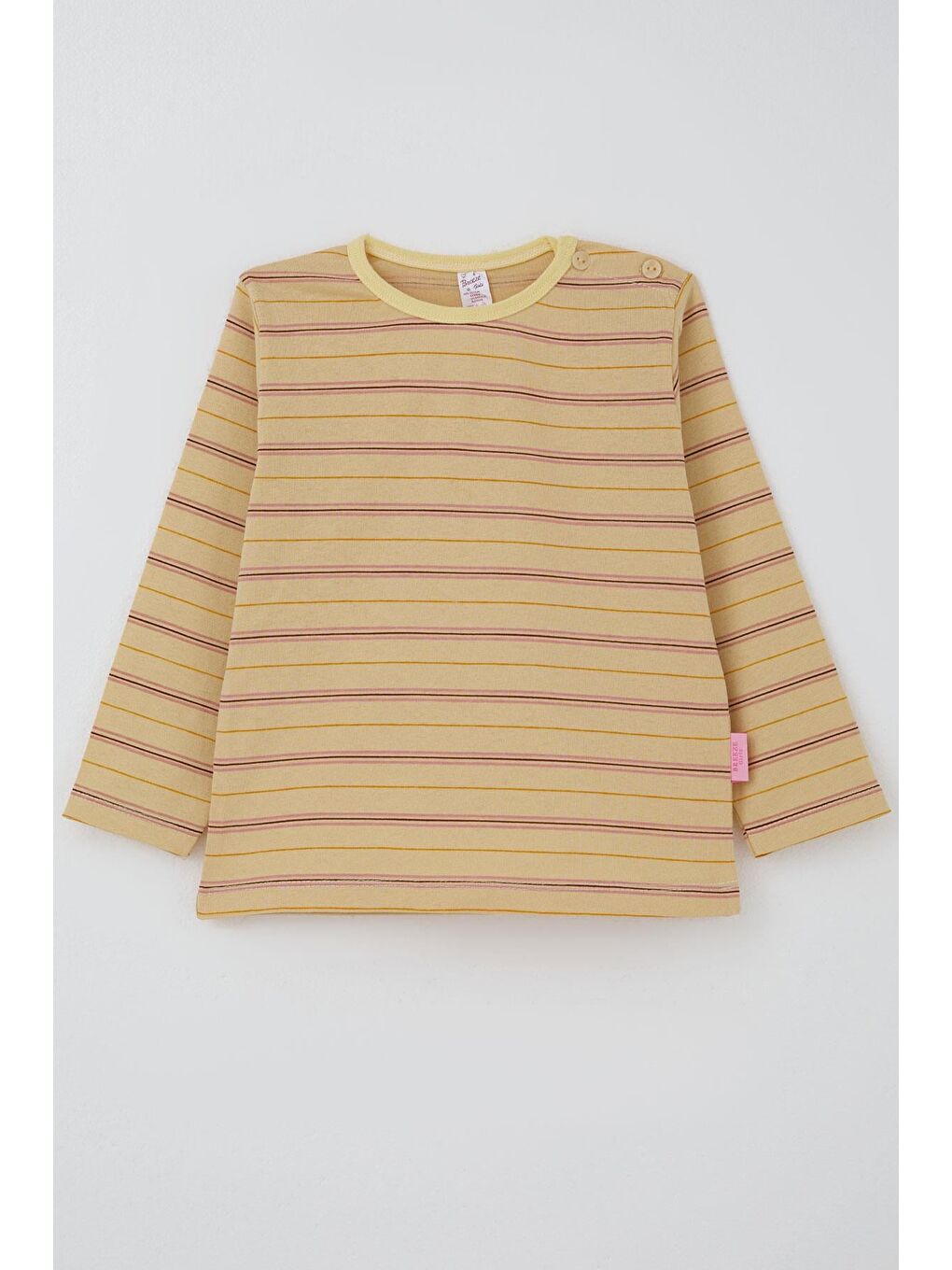 Ekru Kız Bebek Uzun Kollu Tişört Patlı Renkli Çizgili Krem (9 Ay-3 Yaş)-1