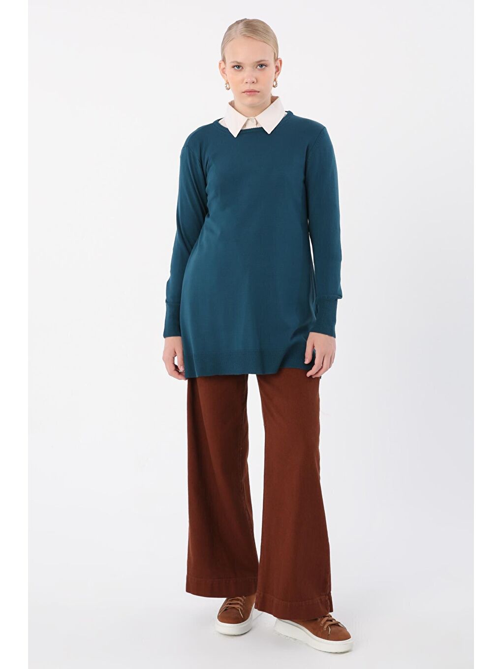 Petrol Bisiklet Yaka Triko Tunik-1