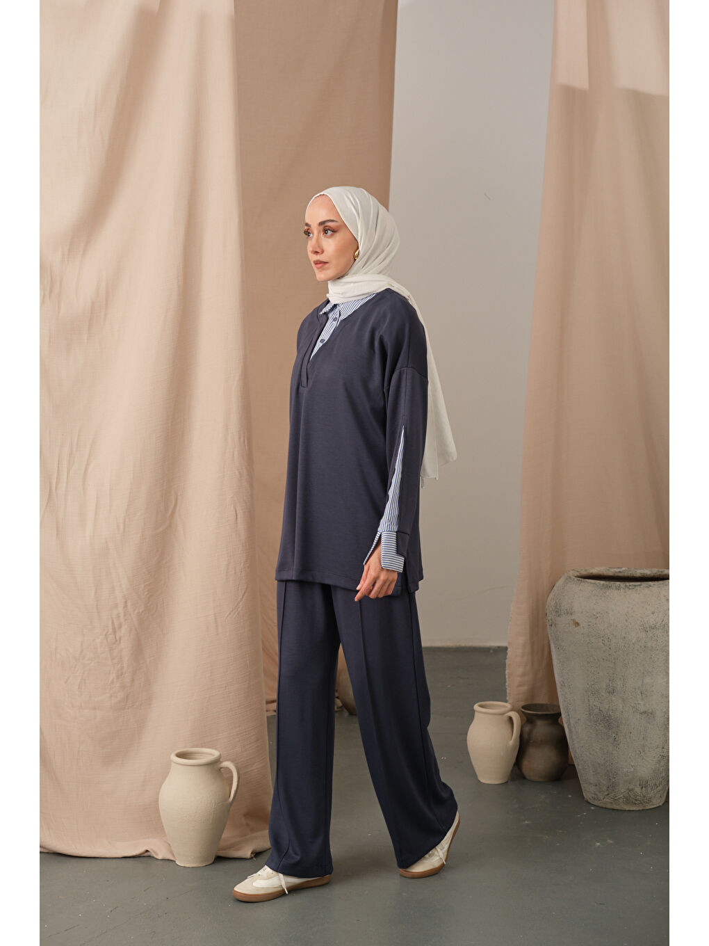 Kadın Gömlek Yaka İkili Takım Antrasit-2