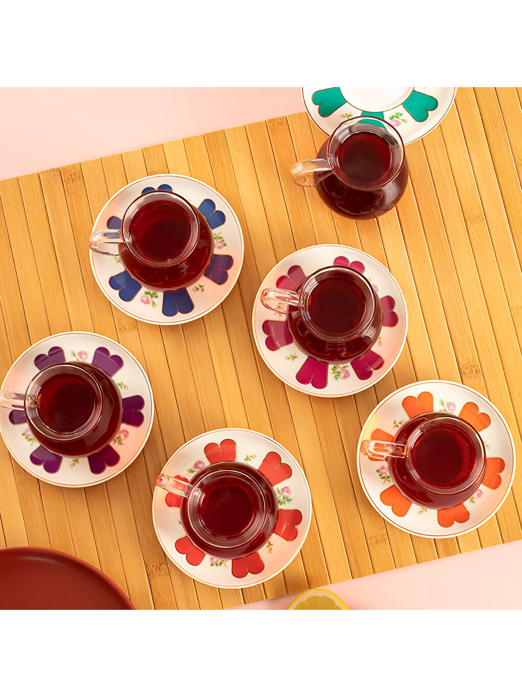 Kırmızı Beyoğlu 12 Parça 6 Kişilik Kulplu Cam Çay Bardağı Seti 210 ml-2