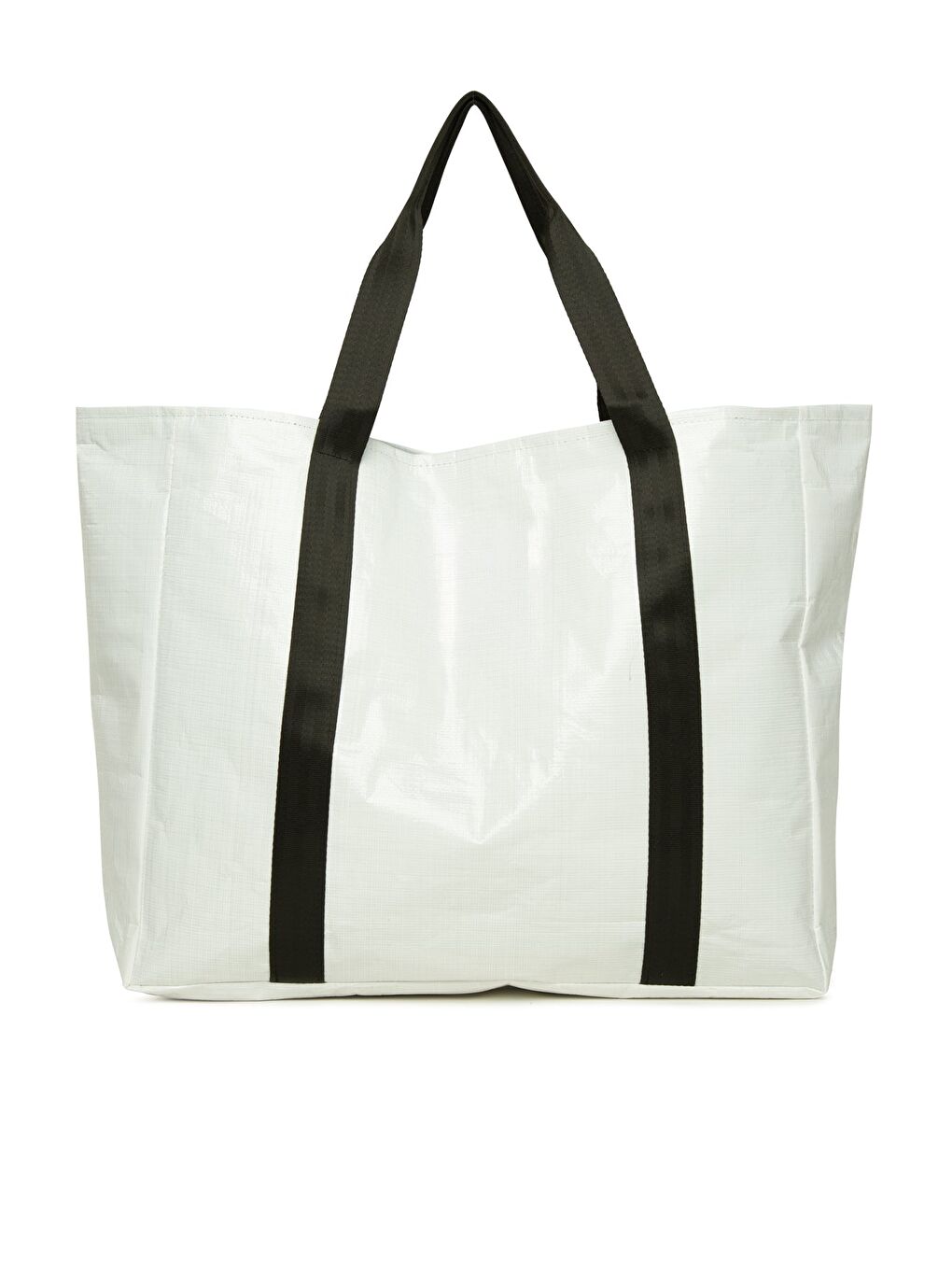 Beyaz Çift Şeritli Maxi Boy Plaj Çantası-2