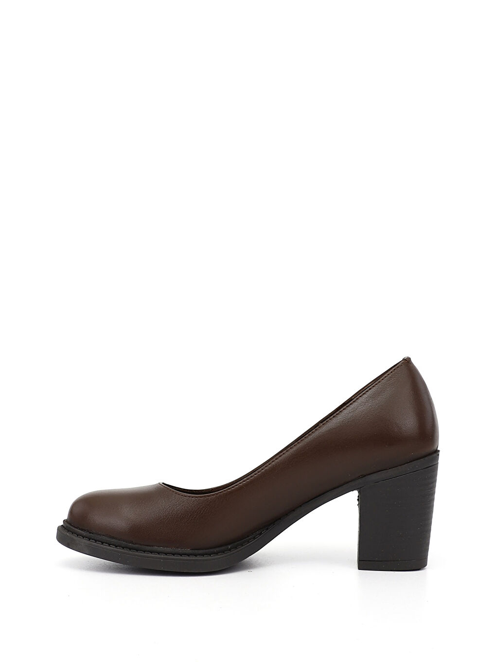 Kahverengi Kadın TÜTÜN KAHVE Orta Kalın Topuklu Hakiki Deri Ayakkabı-2