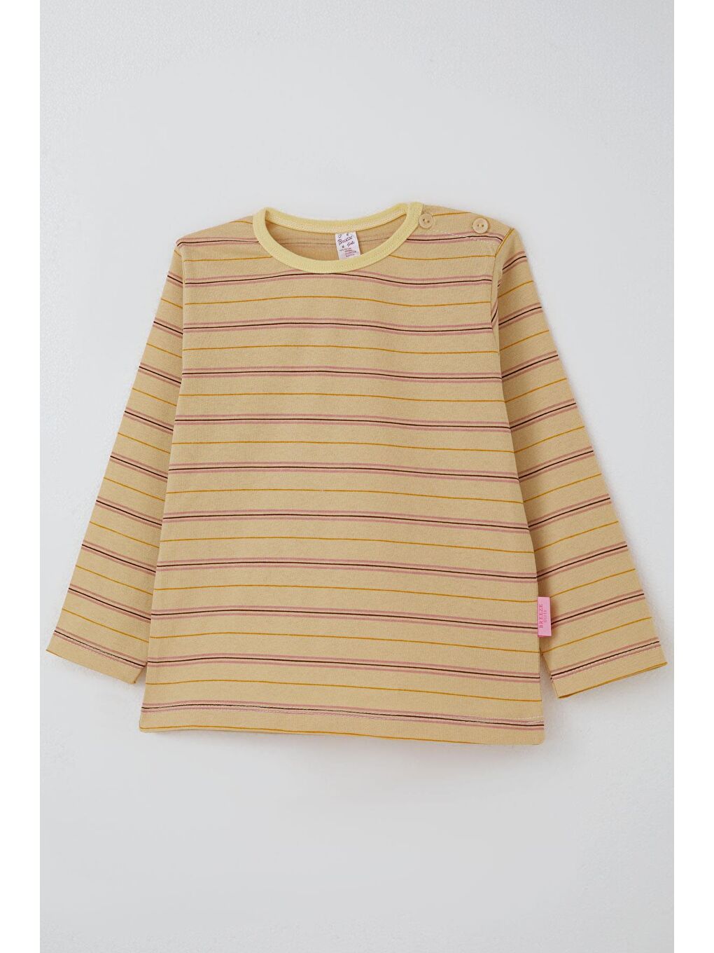 Ekru Kız Bebek Uzun Kollu Tişört Patlı Renkli Çizgili Krem (9 Ay-3 Yaş)-3
