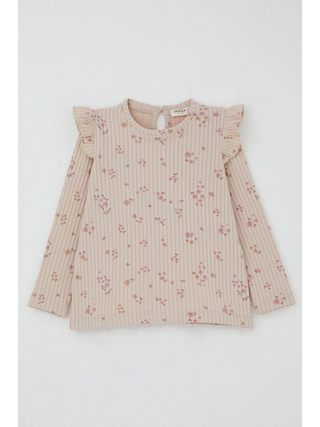 Pembe Kız Çocuk Taytlı Takım Çiçek Desenli Omuzu Fırfır Detaylı Pudra (2-4 Yaş)-1