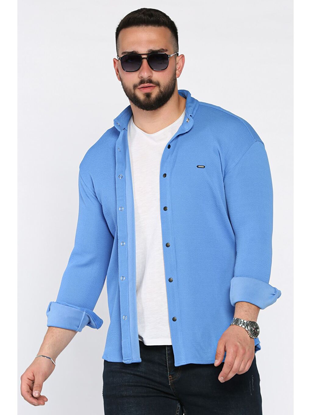 Mavi Erkek Uzun Kol Elastanlı Gömlek