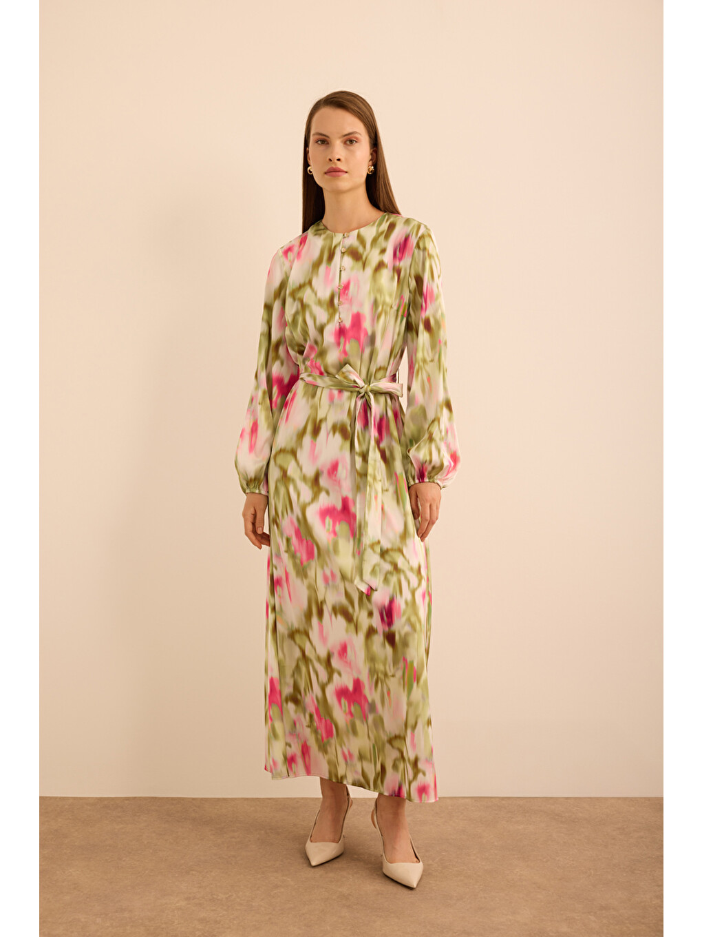 Pembe Batik Desenli Elbise-2