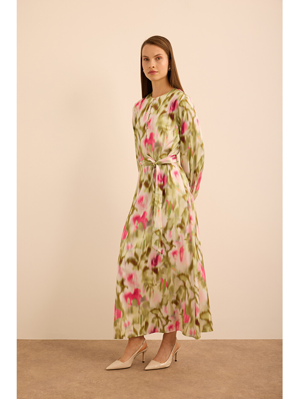 Pembe Batik Desenli Elbise-3