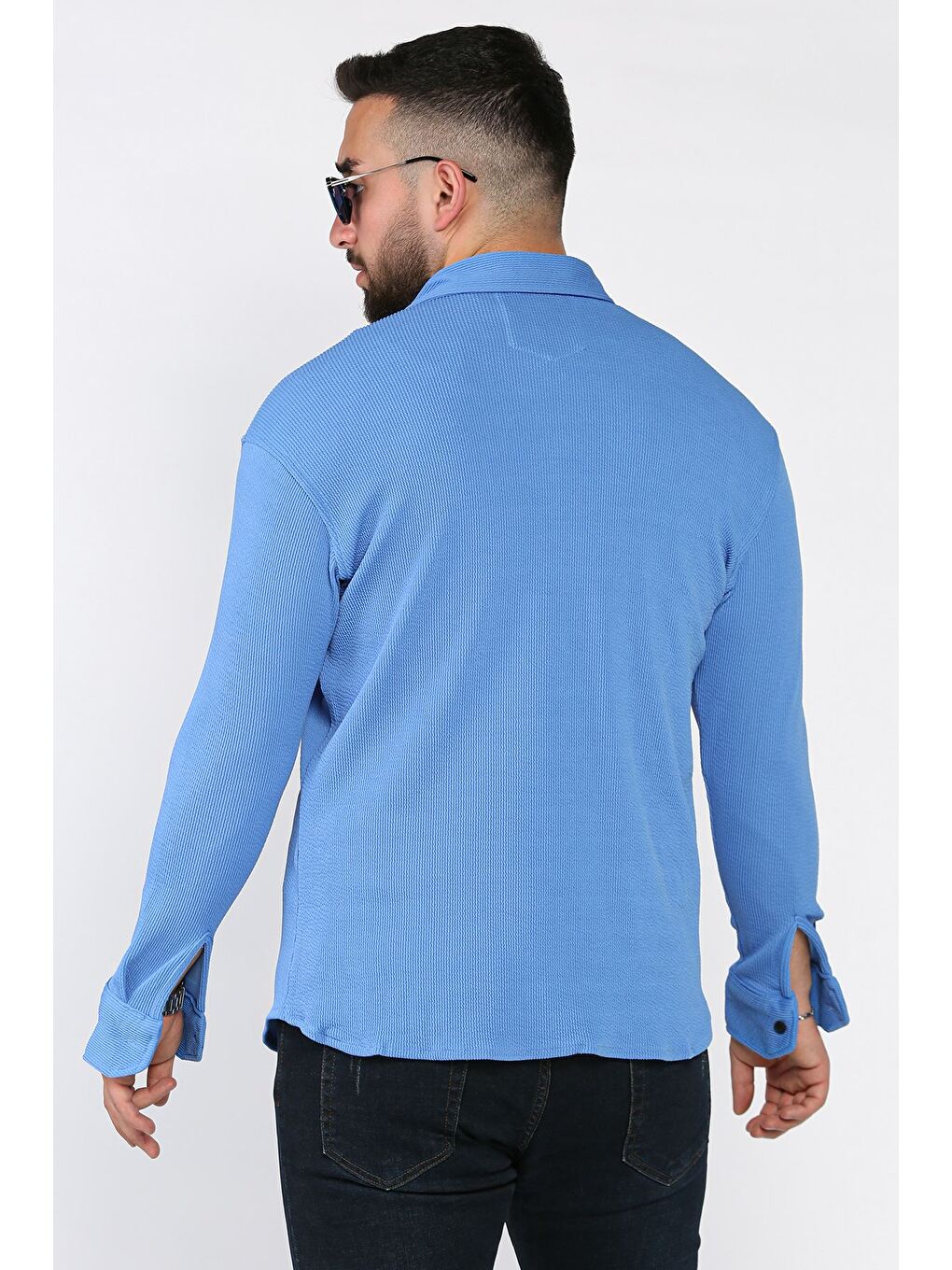 Mavi Erkek Uzun Kol Elastanlı Gömlek-2