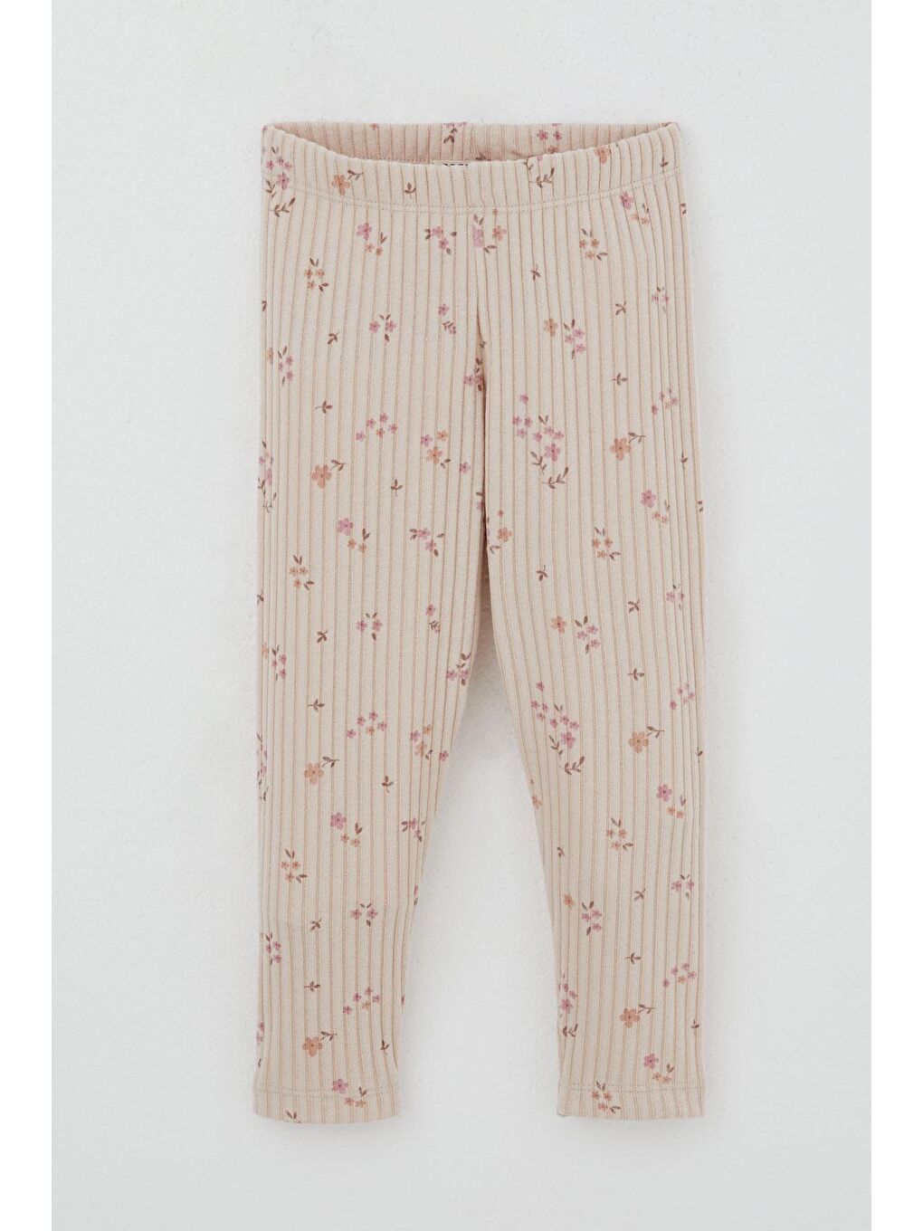 Pembe Kız Çocuk Taytlı Takım Çiçek Desenli Omuzu Fırfır Detaylı Pudra (2-4 Yaş)-2