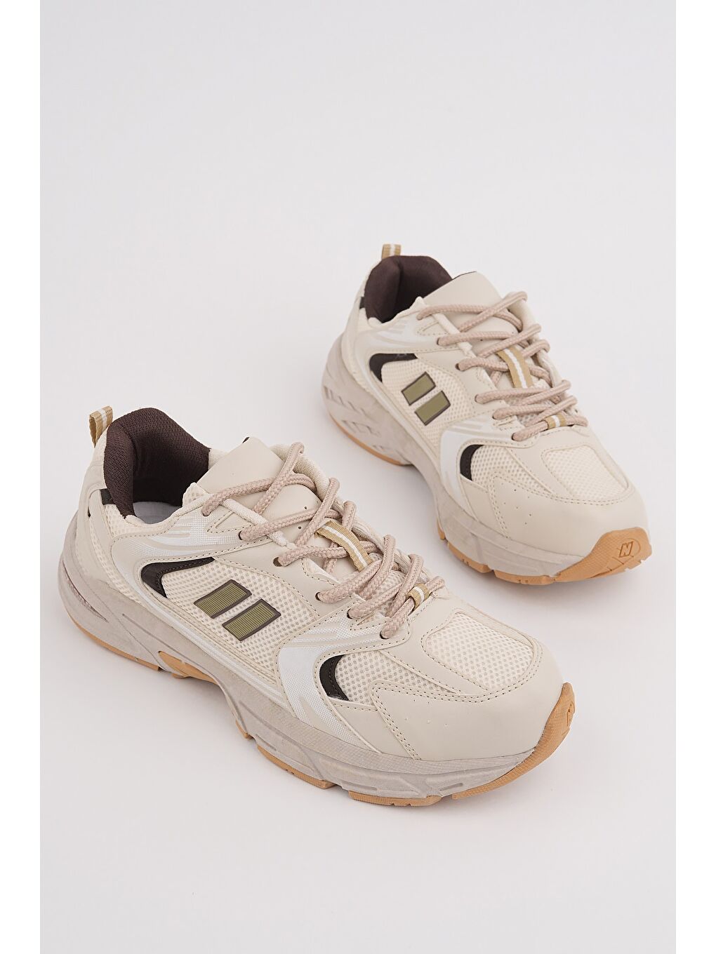 Bej SHİFT Kadın Kalın Taban Bağcıklı Günlük Sneaker Spor Ayakkabı-3