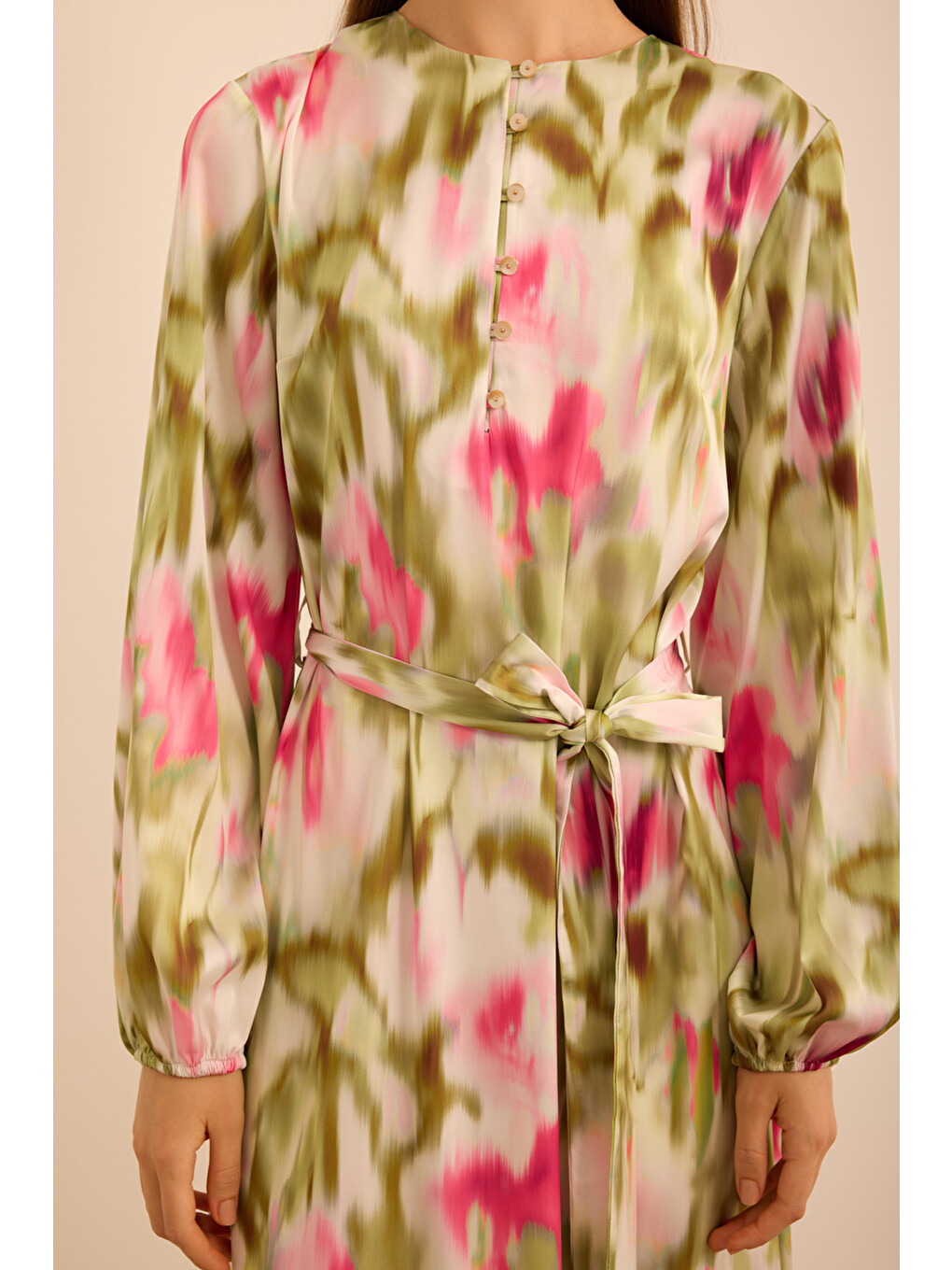Pembe Batik Desenli Elbise-5