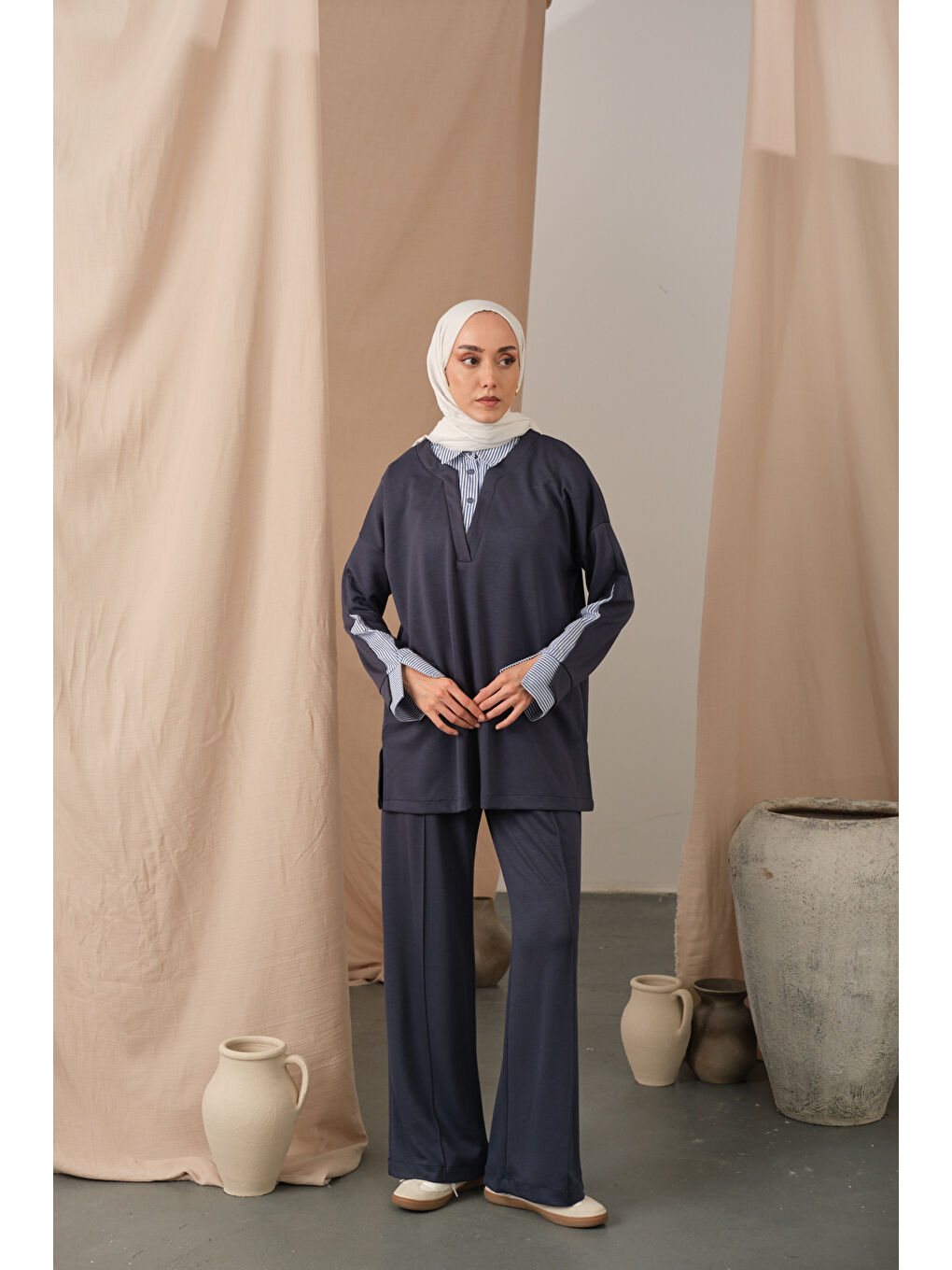 Kadın Gömlek Yaka İkili Takım Antrasit-3