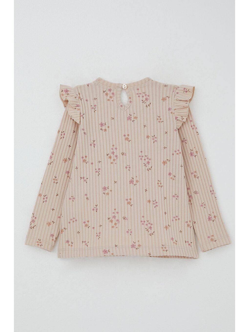 Pembe Kız Çocuk Taytlı Takım Çiçek Desenli Omuzu Fırfır Detaylı Pudra (2-4 Yaş)-3