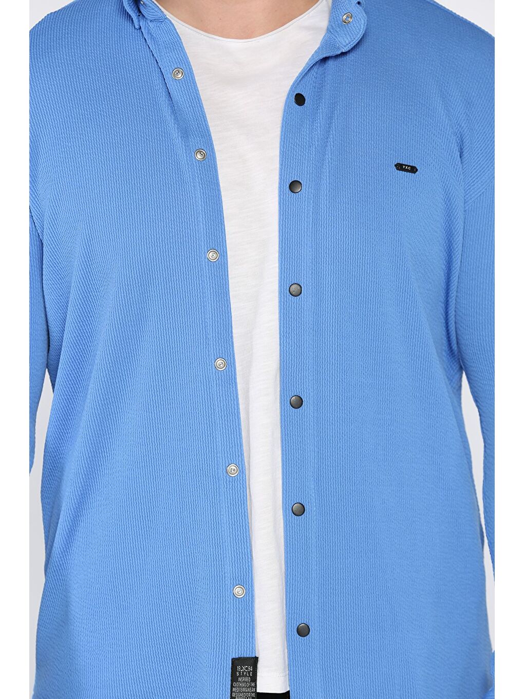 Mavi Erkek Uzun Kol Elastanlı Gömlek-3