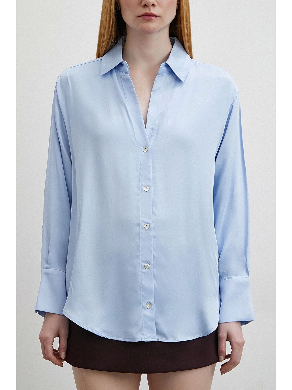 Floş Basic Saten Gömlek Mavi-1