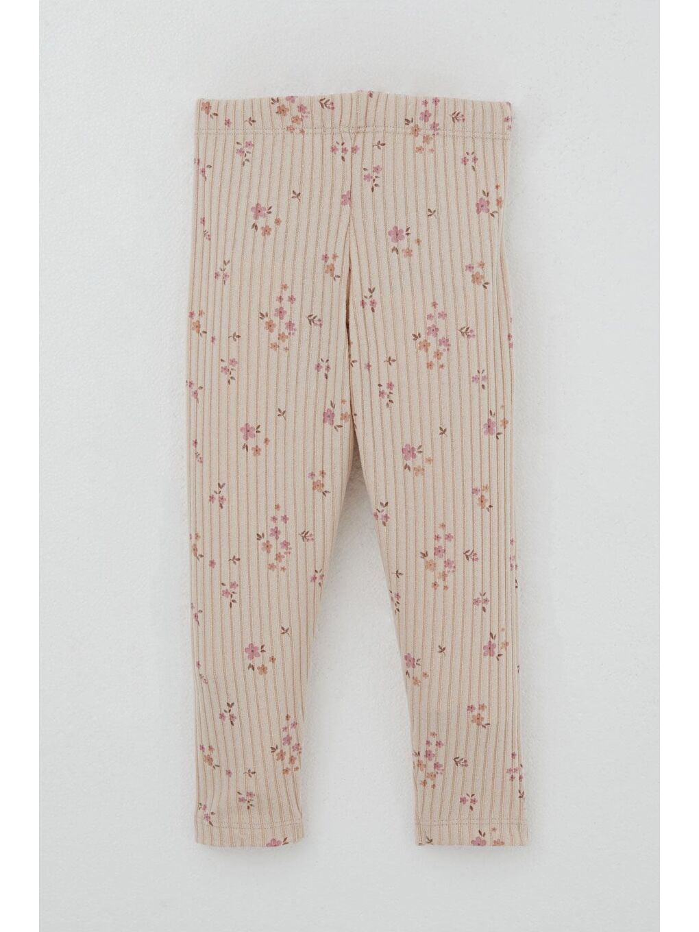 Pembe Kız Çocuk Taytlı Takım Çiçek Desenli Omuzu Fırfır Detaylı Pudra (2-4 Yaş)-4