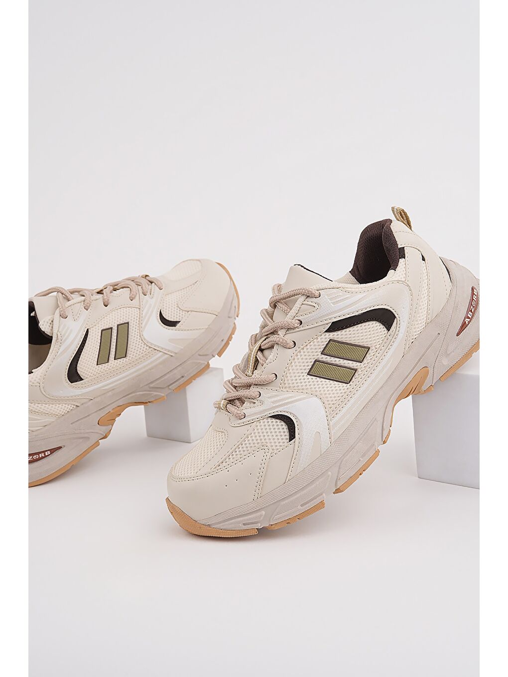 Bej SHİFT Kadın Kalın Taban Bağcıklı Günlük Sneaker Spor Ayakkabı-4