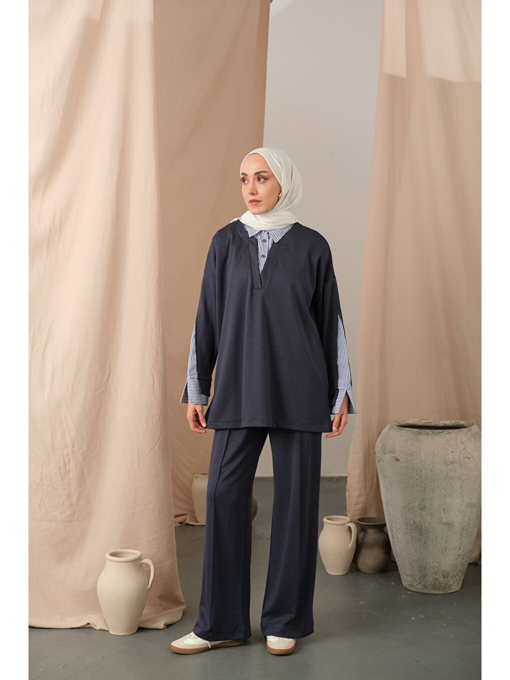 Kadın Gömlek Yaka İkili Takım Antrasit-4