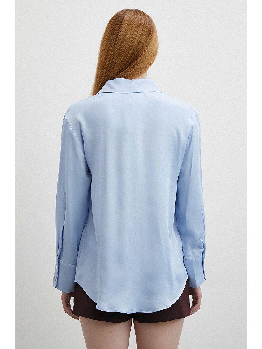 Floş Basic Saten Gömlek Mavi-2