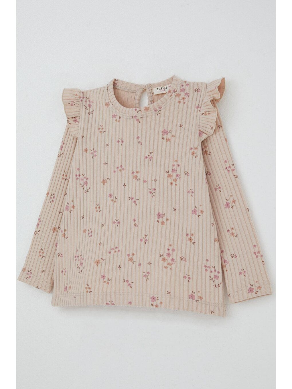 Pembe Kız Çocuk Taytlı Takım Çiçek Desenli Omuzu Fırfır Detaylı Pudra (2-4 Yaş)-5