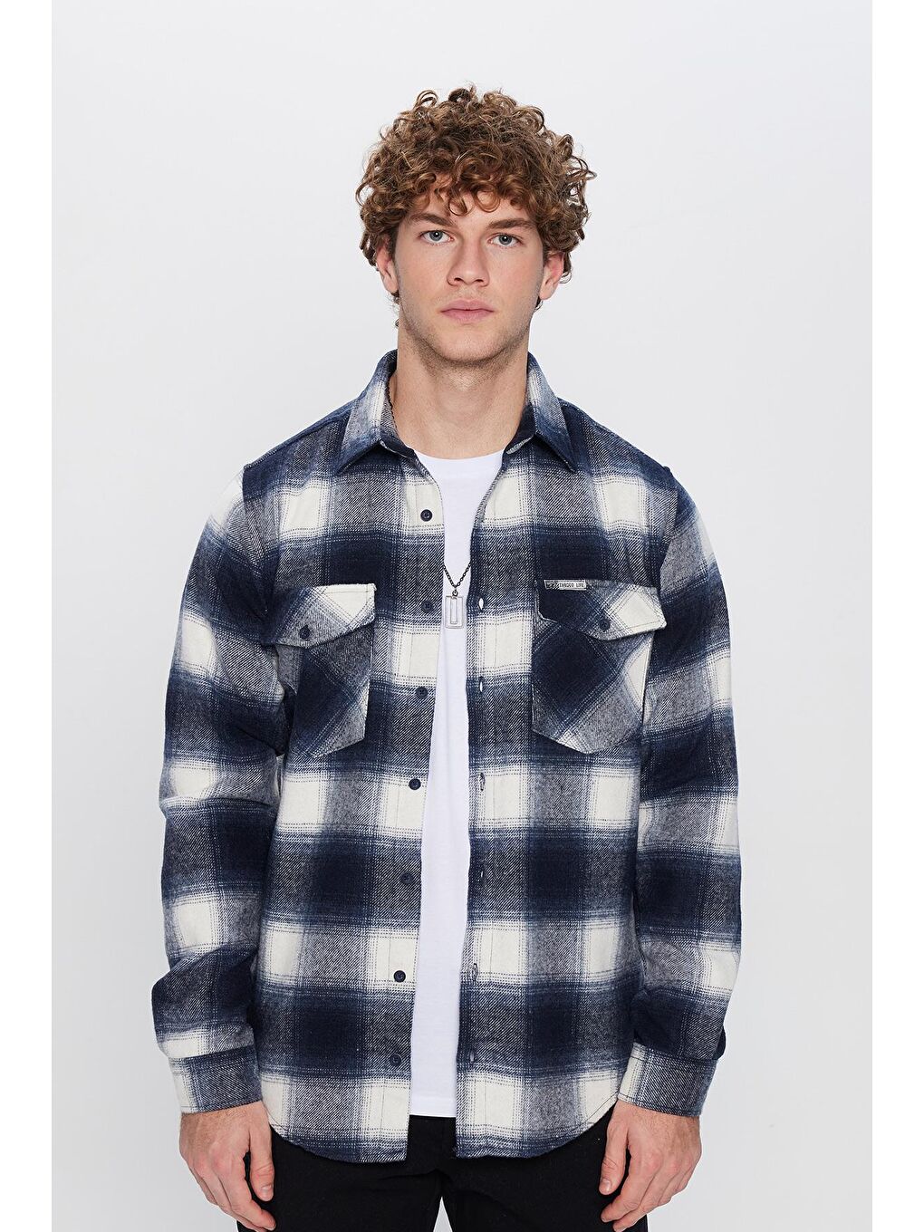 Karışık Erkek Slim Fit Dar Kesim Çift Cepli Kareli Kışlık Oduncu Gömlek-3