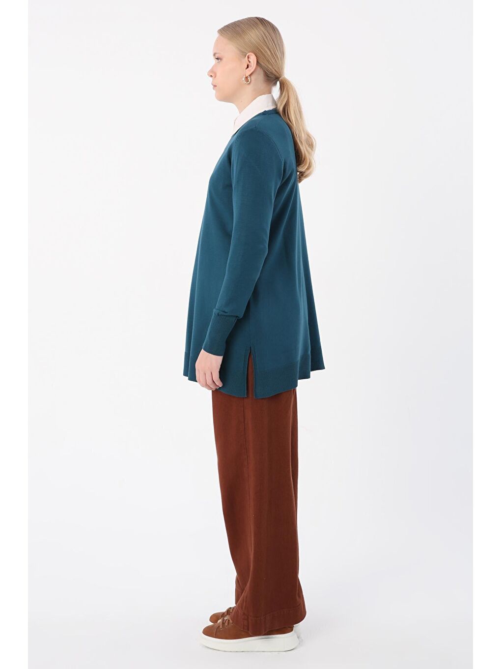 Petrol Bisiklet Yaka Triko Tunik-2