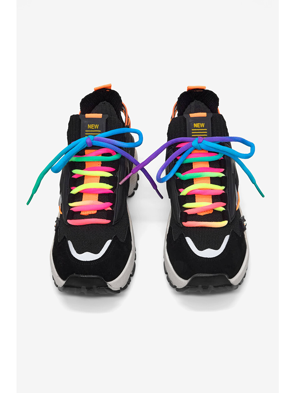 Kadın Siyah Rahat Kalıp Renkli Lastik Boğazlı Bağcıklı Sneaker-2