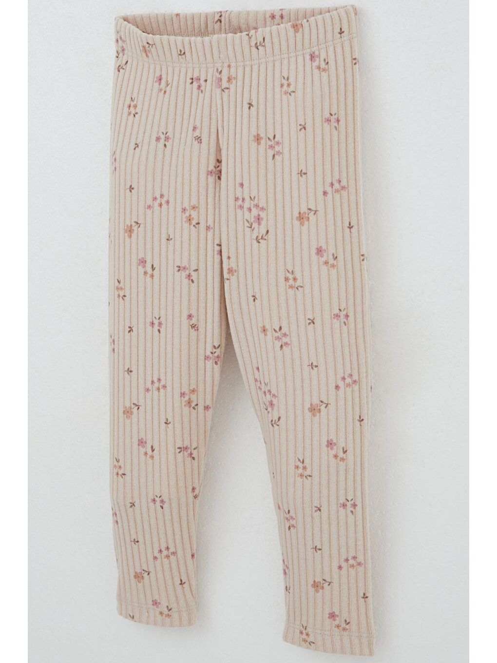 Pembe Kız Çocuk Taytlı Takım Çiçek Desenli Omuzu Fırfır Detaylı Pudra (2-4 Yaş)-6