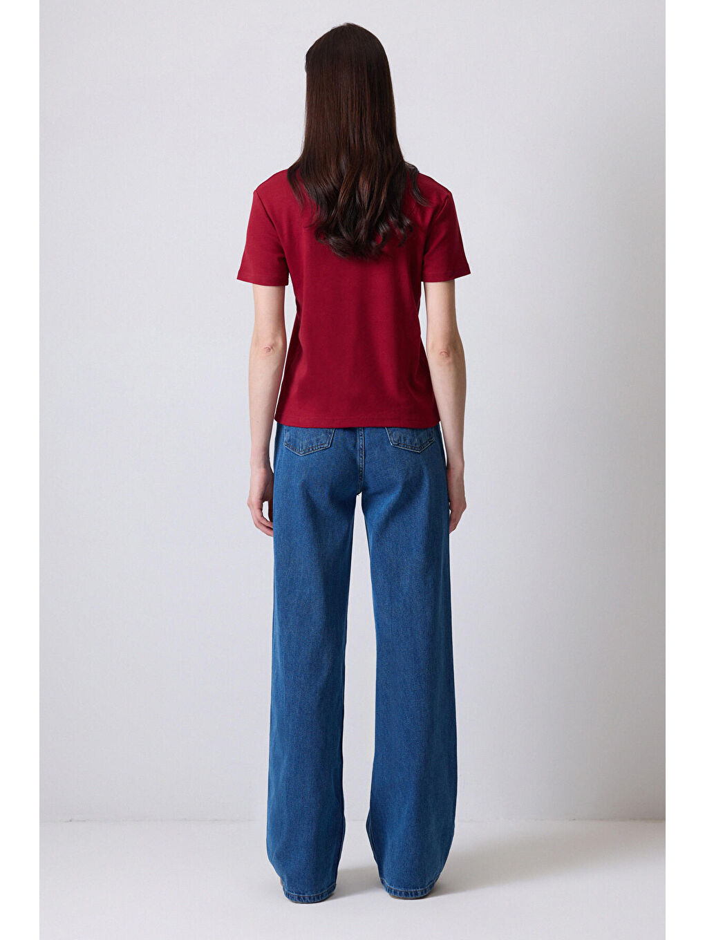 Bordo %100 Pamuklu Kısa Kollu Regular Fıt T-Shırt-3