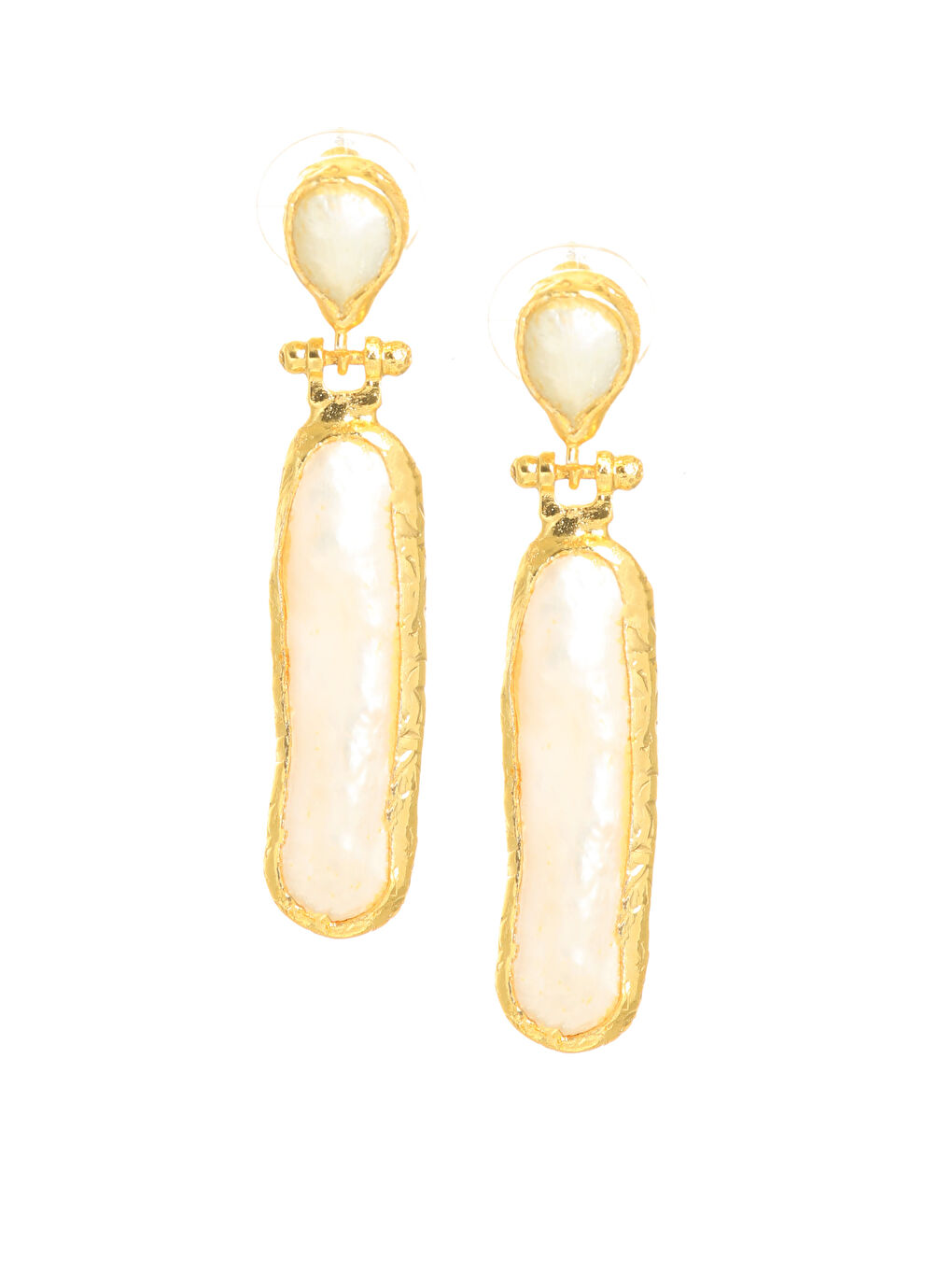 Sarı Kadın Lak Altın Kaplama Çivili Model İncili Tasarım Küpe