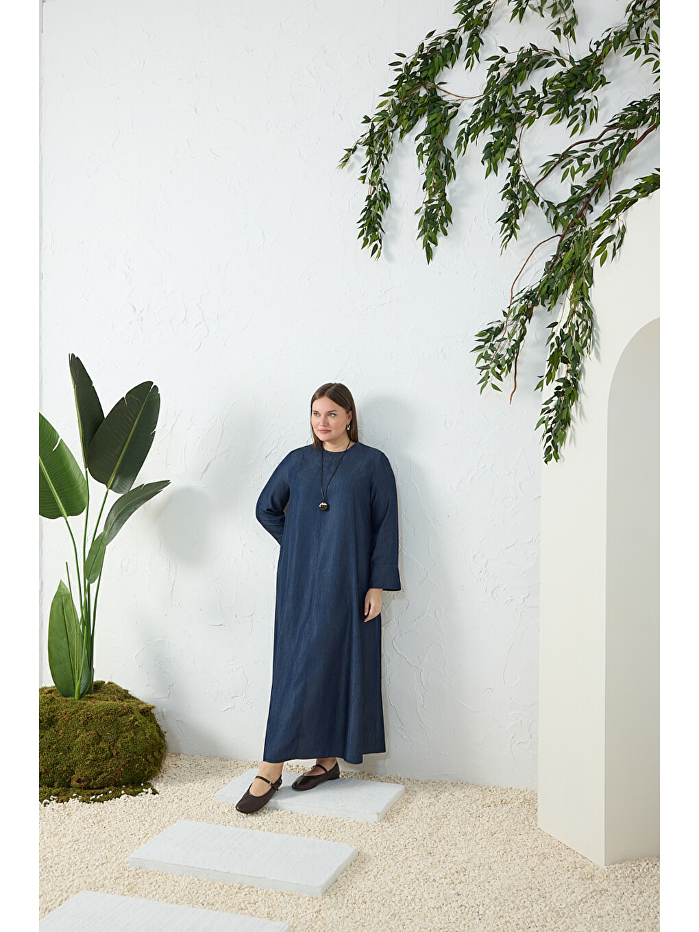 Lacivert Denim Elbise