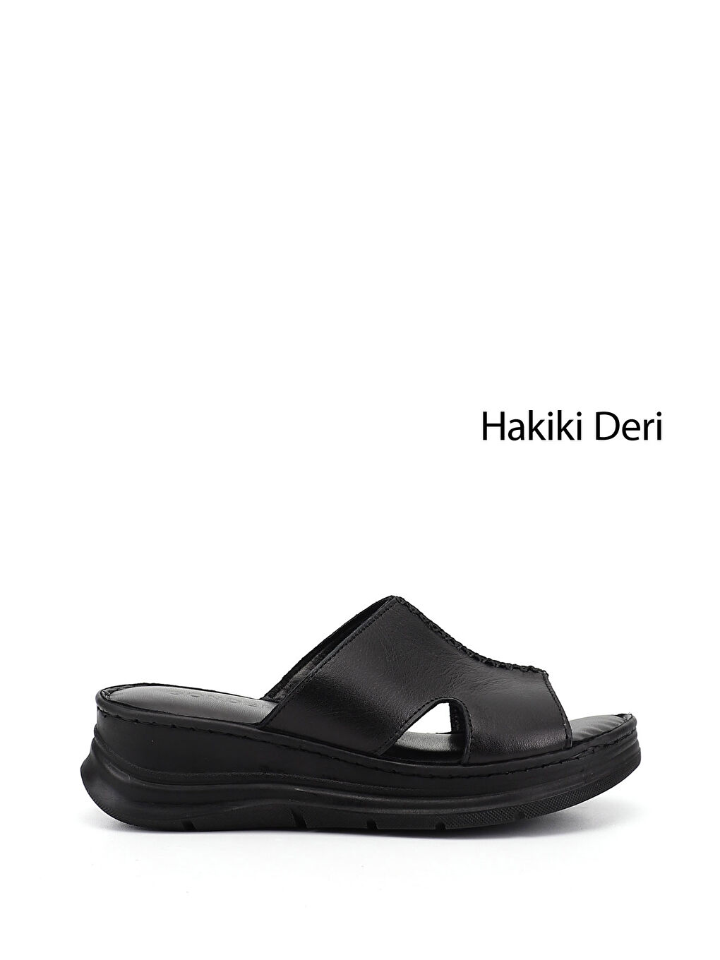 Siyah Kadın SİYAH Dolgu Taban Hakiki Deri Terlik
