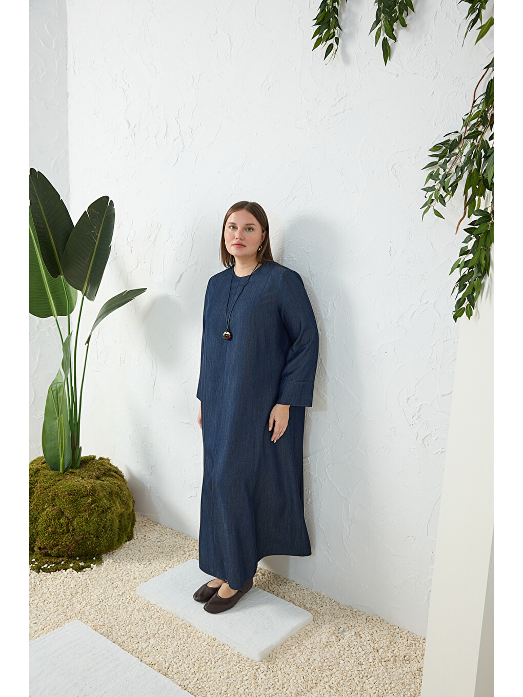 Lacivert Denim Elbise-1