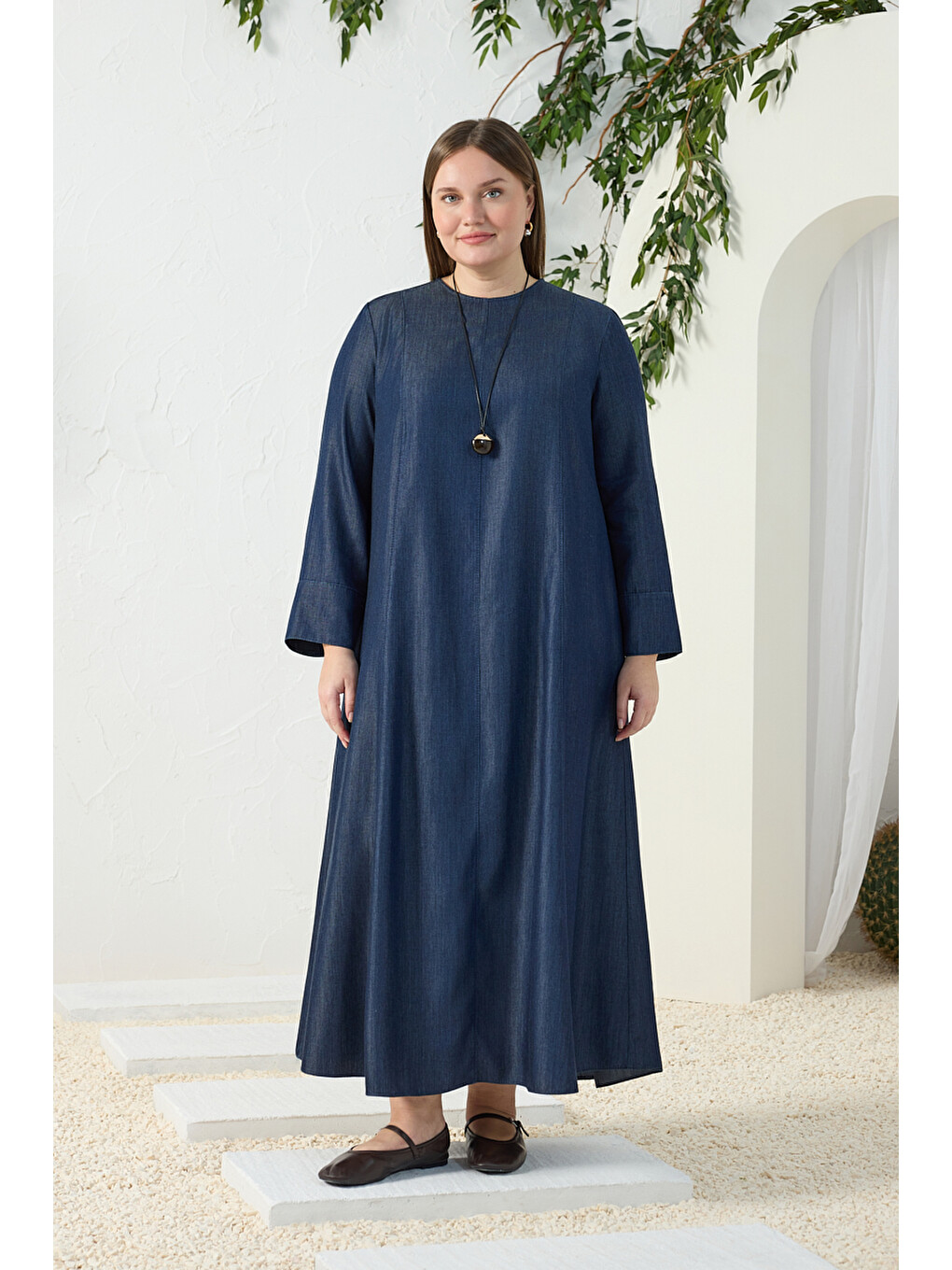Lacivert Denim Elbise-2