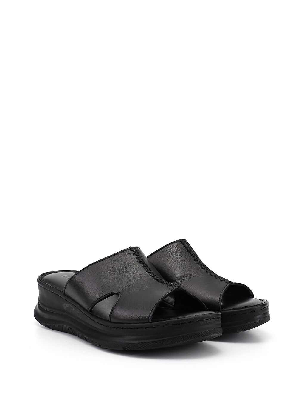 Siyah Kadın SİYAH Dolgu Taban Hakiki Deri Terlik-3