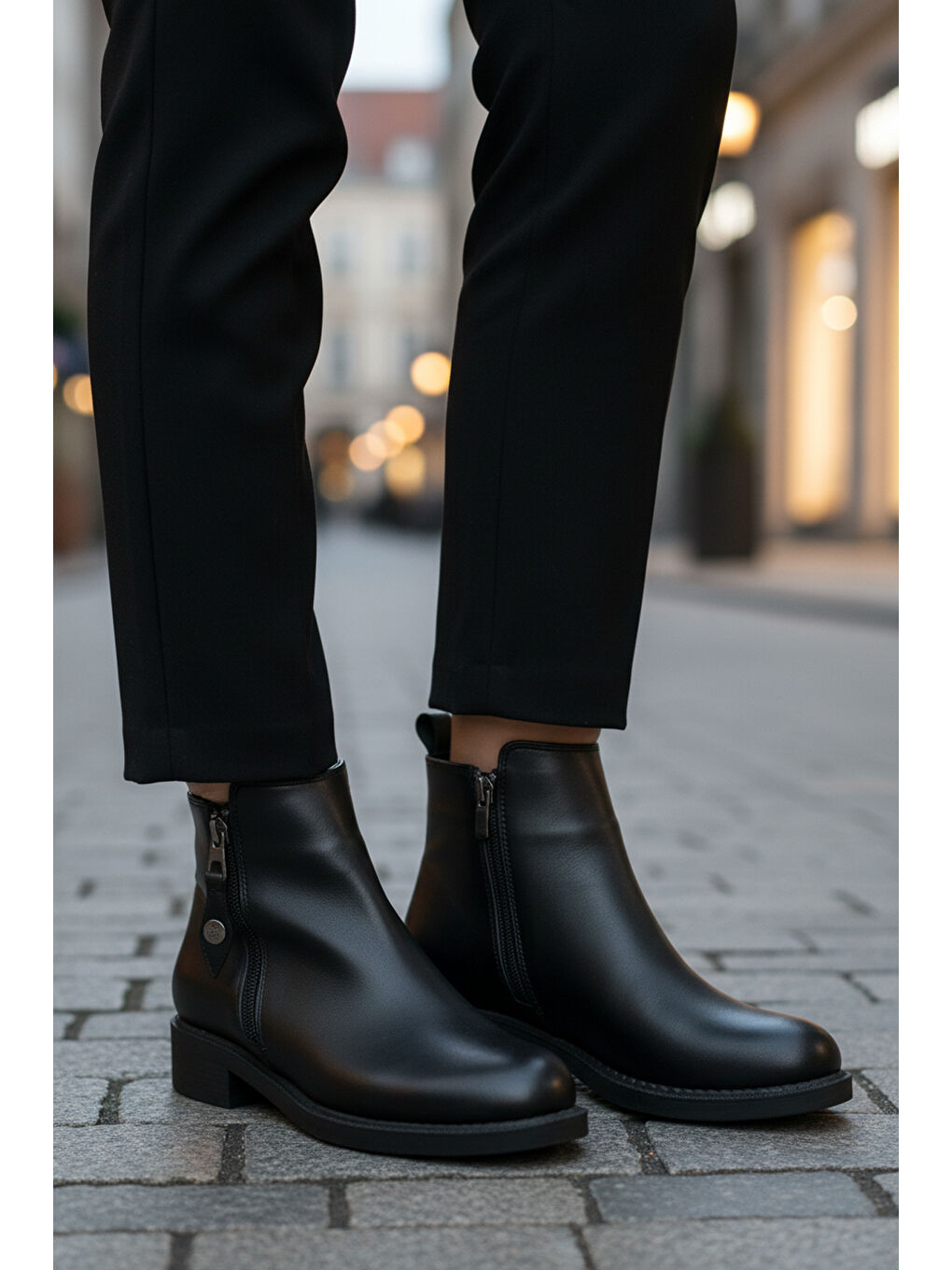 Siyah Cilt Polarlı Kaymaz Taban Kadın Topuklu Bot 224581 Z-2
