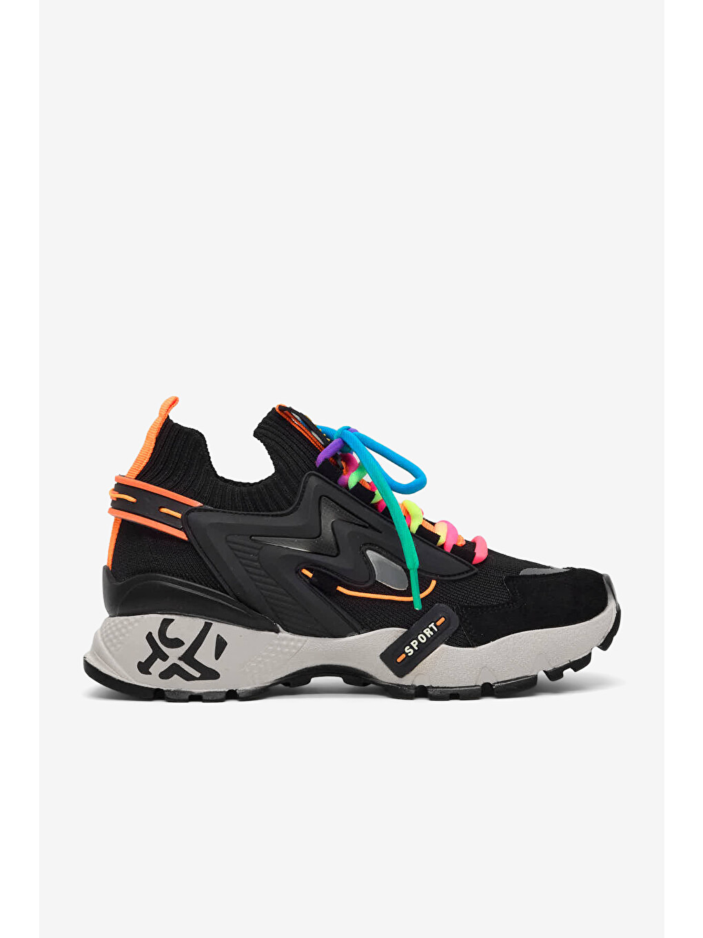 Kadın Siyah Rahat Kalıp Renkli Lastik Boğazlı Bağcıklı Sneaker-3