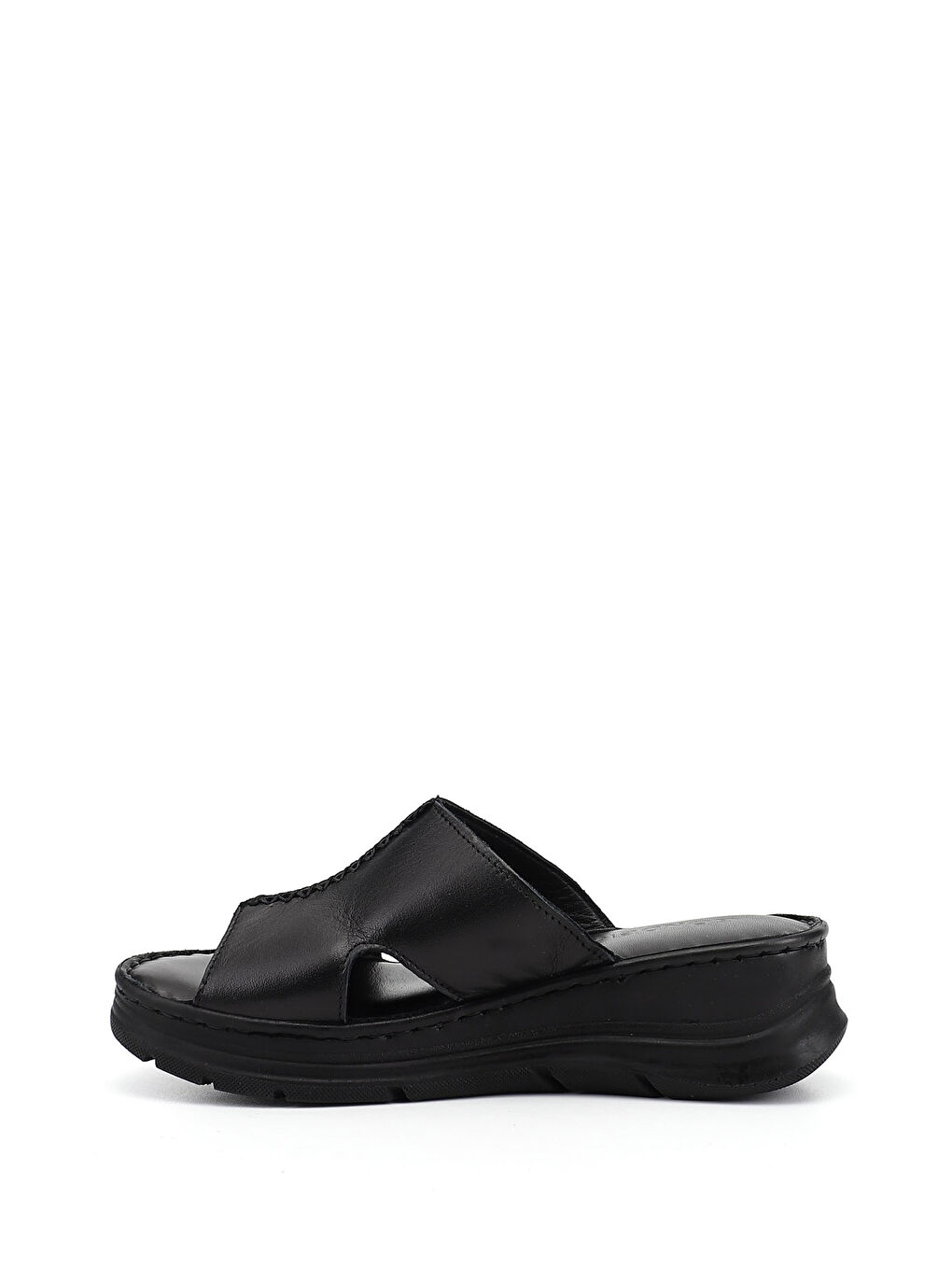 Siyah Kadın SİYAH Dolgu Taban Hakiki Deri Terlik-4