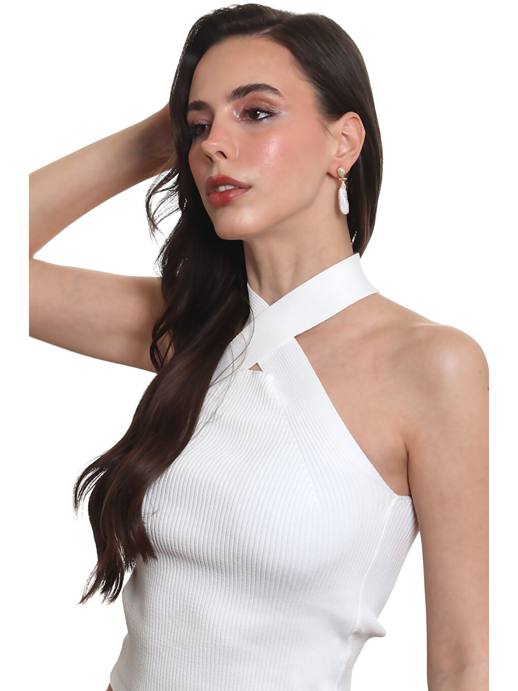 Sarı Kadın Lak Altın Kaplama Çivili Model İncili Tasarım Küpe-6