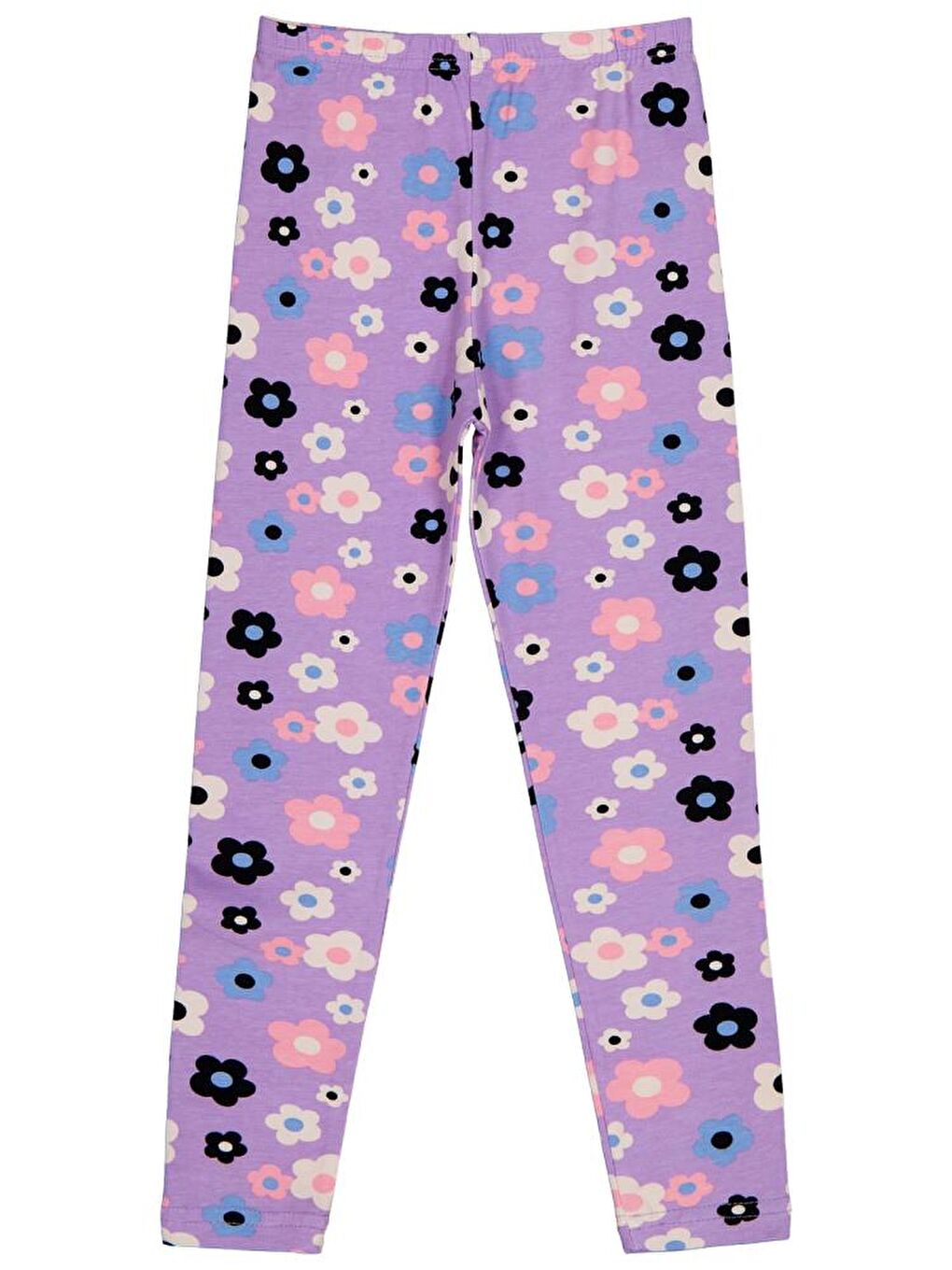 Girls Büyük Çiçek Baskılı 6-9 Yaş Tayt - Lila 7-8 Yaş-1