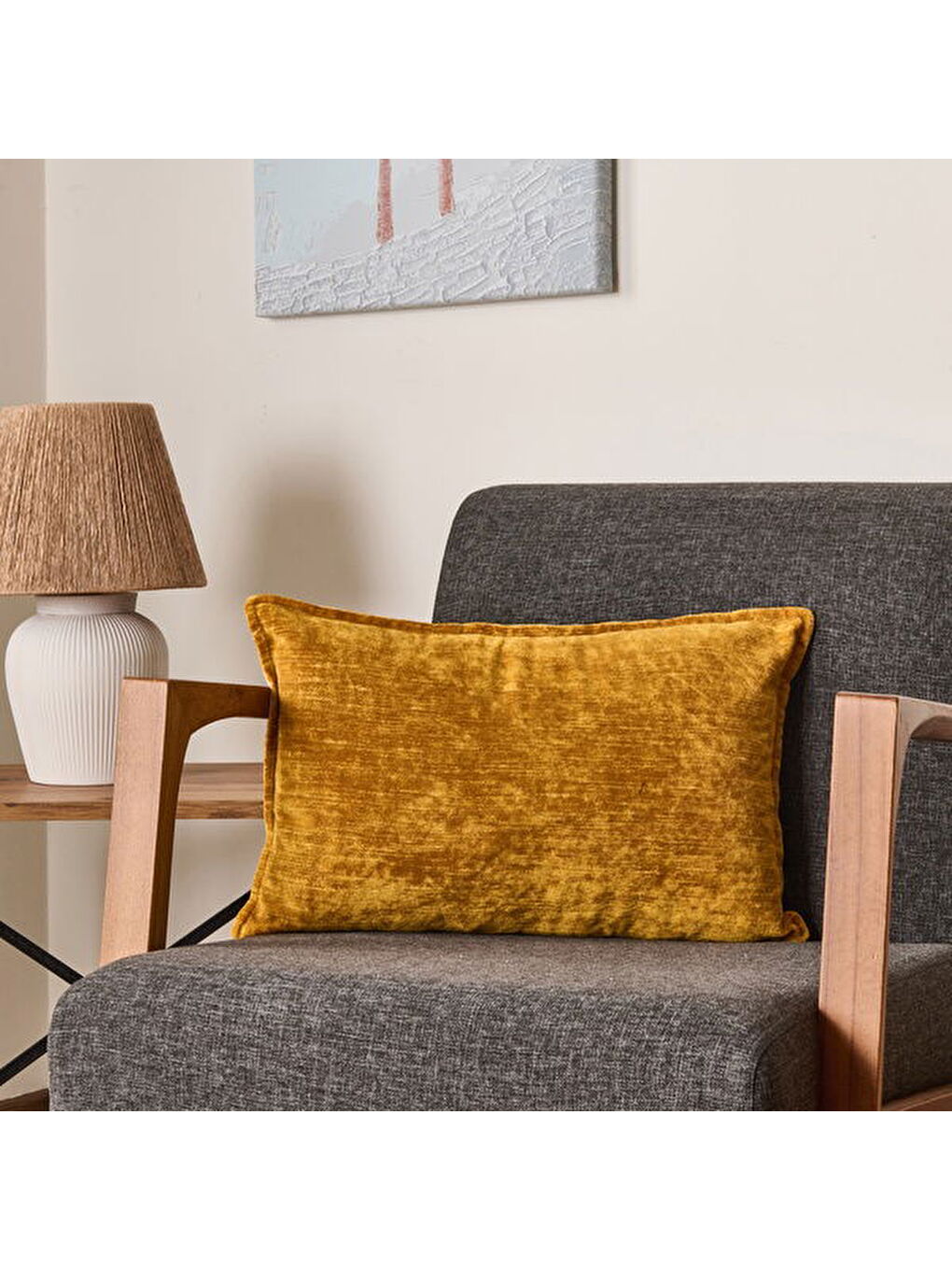 Kahverengi Soft Groc Kırlent - Hardal - 35x55 cm