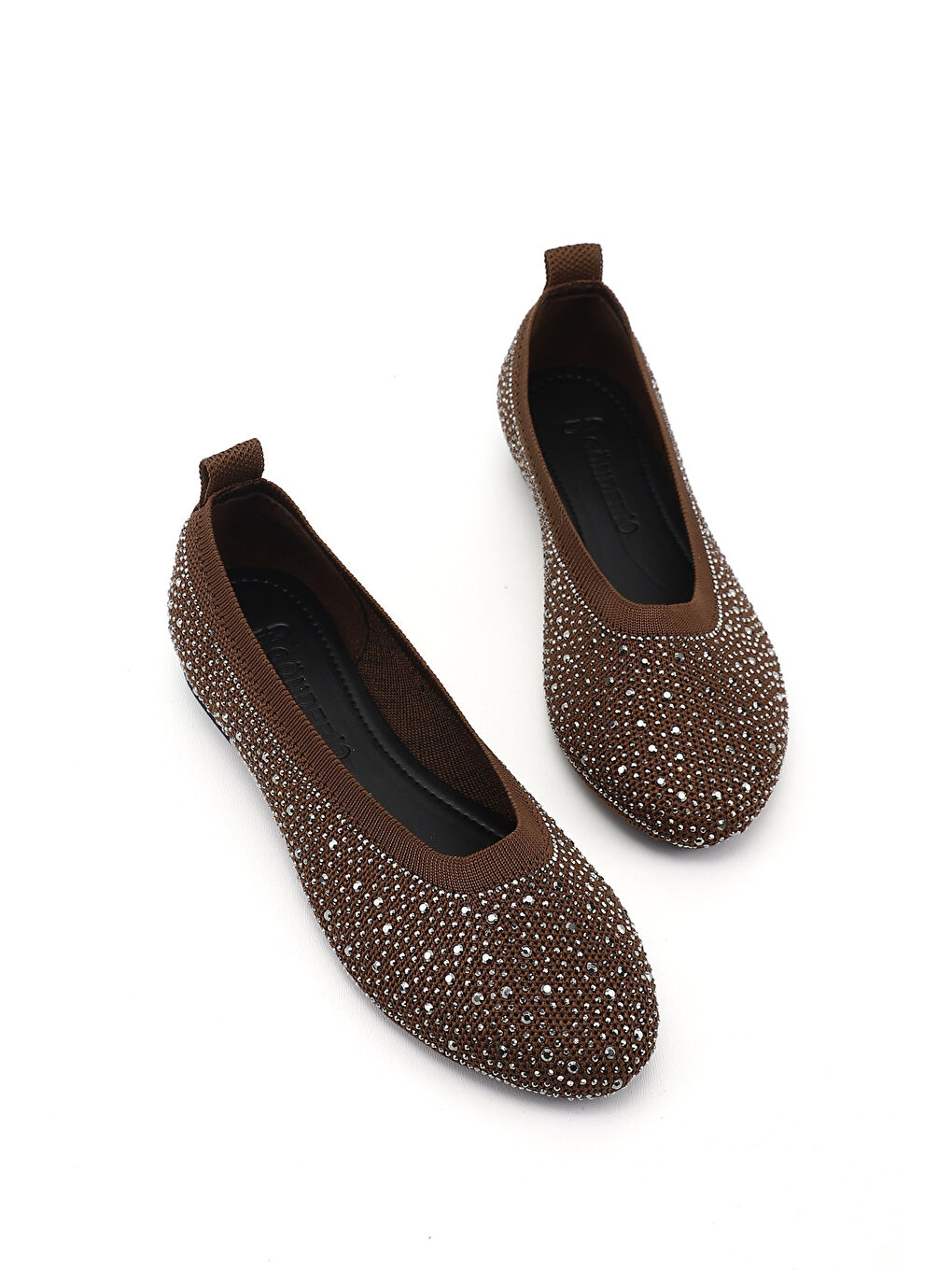 Kahverengi Kadın KAHVERENGİ Taşlı Yuvarlak Burunlu Babet