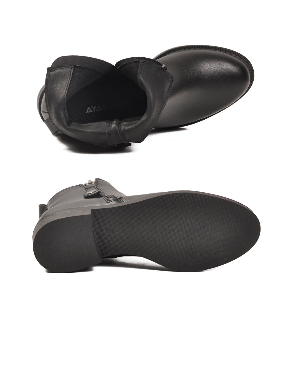 Siyah Cilt Polarlı Kaymaz Taban Kadın Topuklu Bot 224581 Z-4