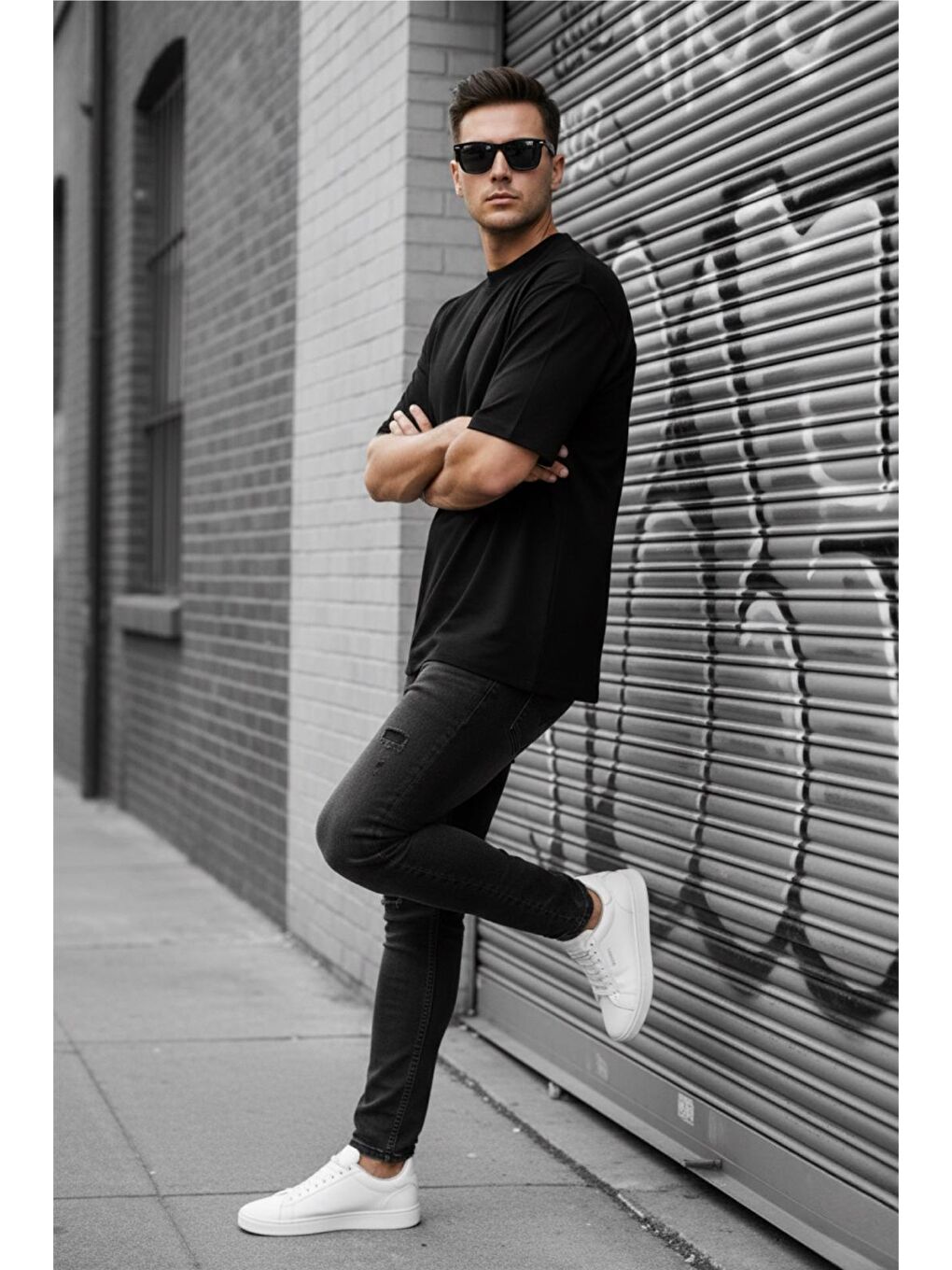 Siyah Benriy Erkek Oversize Basic Bisiklet Yaka Pamuklu T-Shirt Rahat Kesim Unisex Sevgili Kombini-1