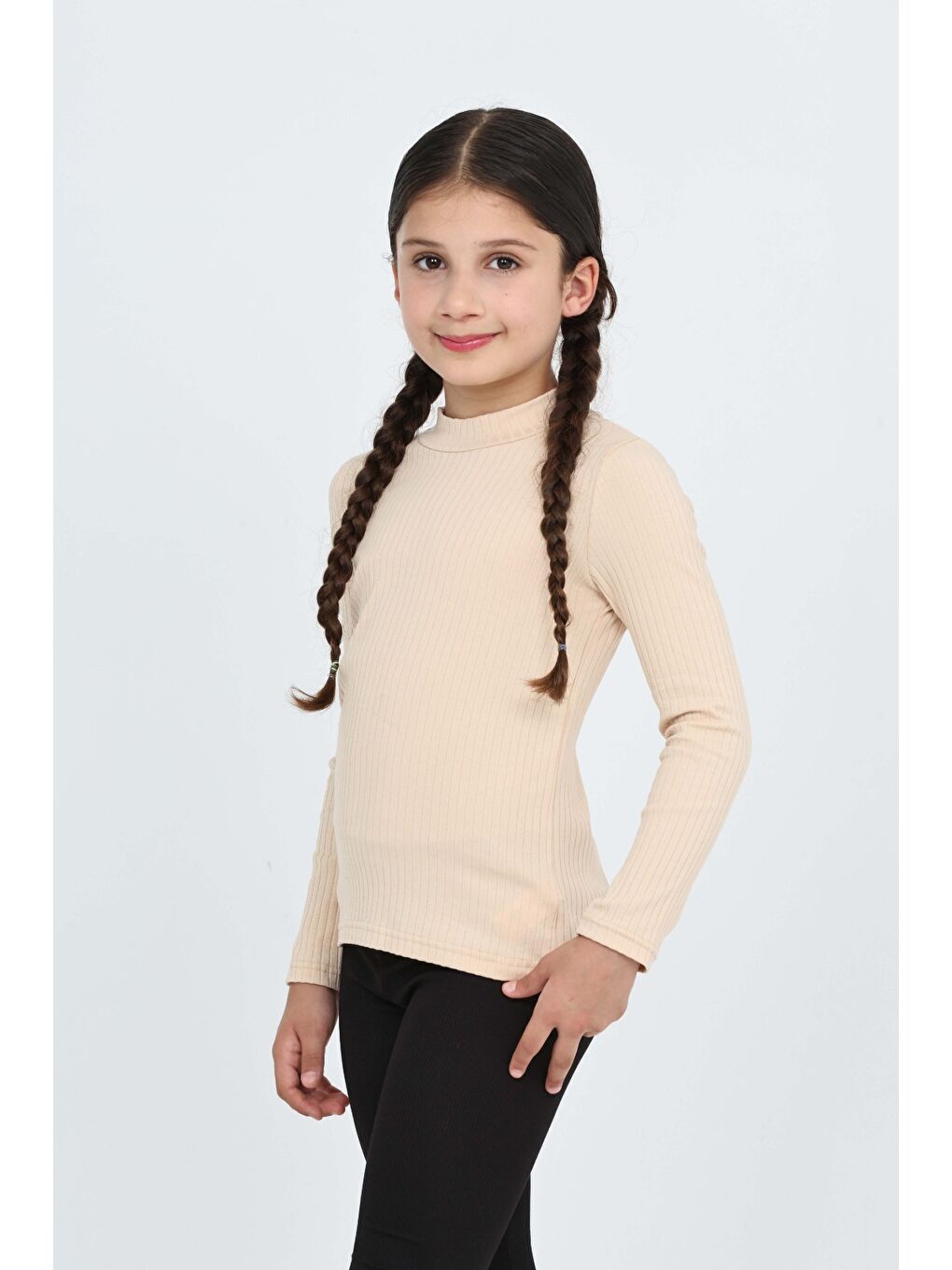 Bej Kız Çocuk Okul Balıkçı Yaka Tişört-2