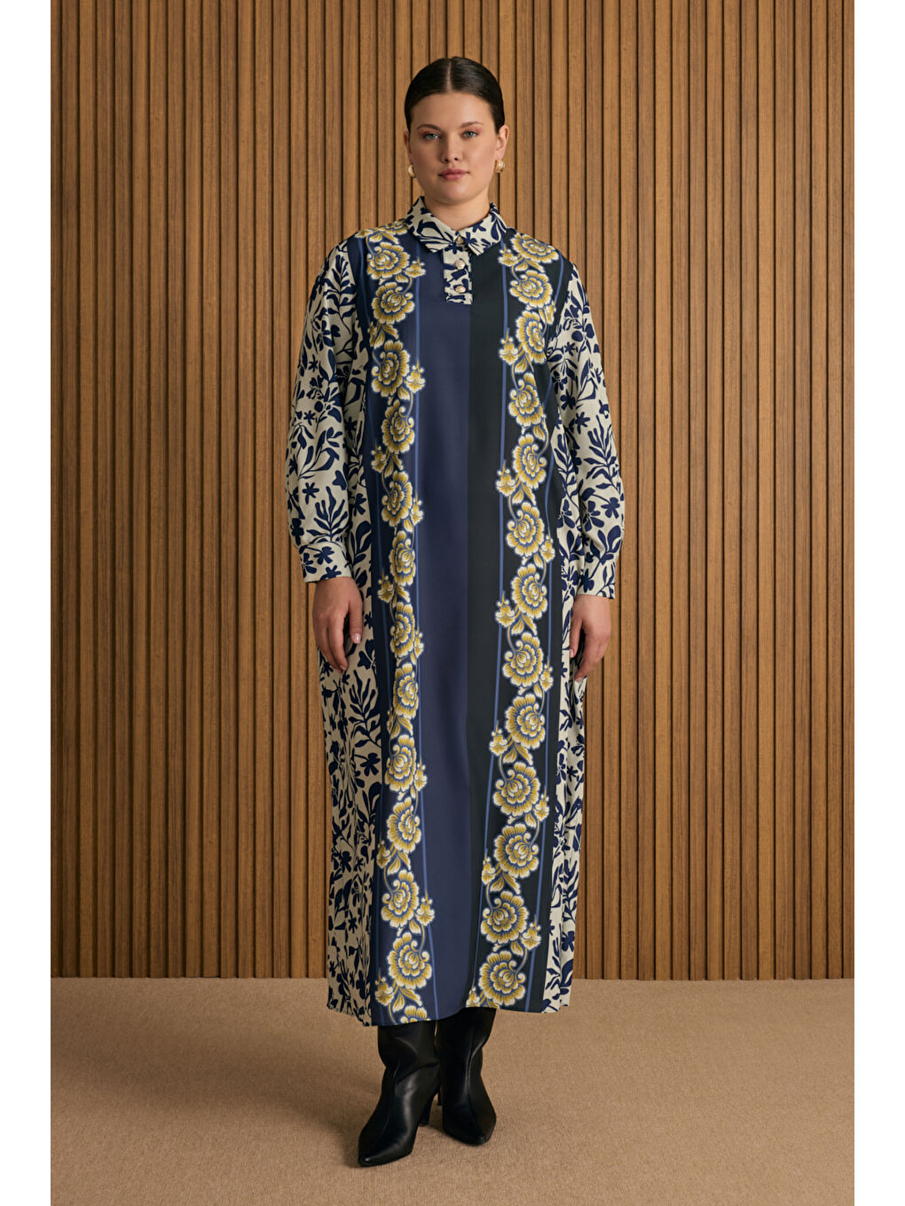 Mavi Desenli Elbise-2