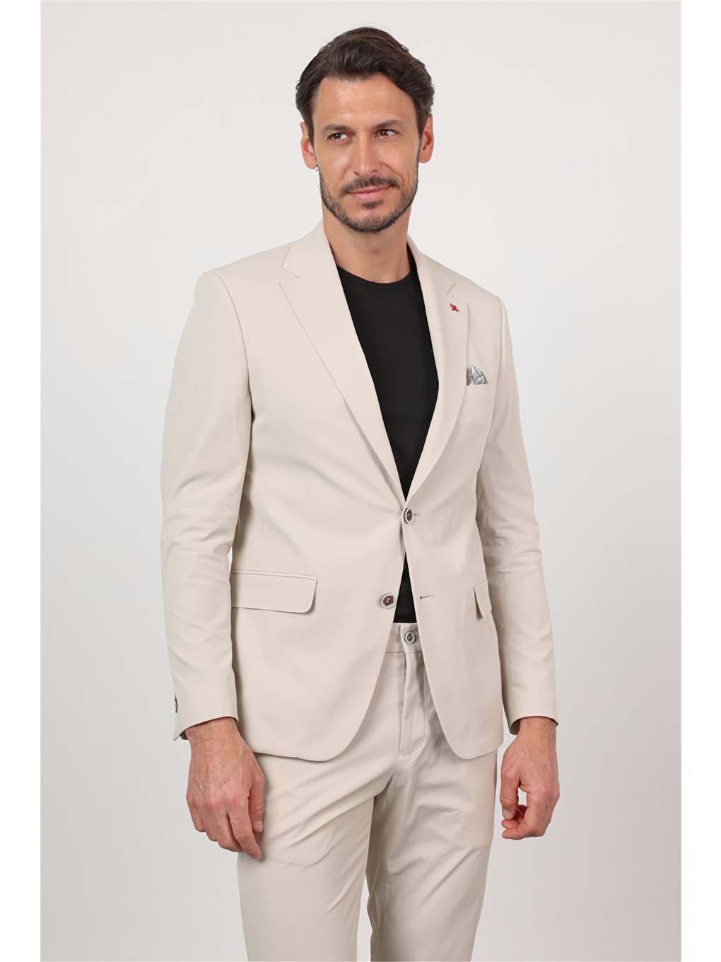 Bej Kendinden Desenli Mono Yaka 6 Drop Slim Fit Takım Elbise 1001260162-1