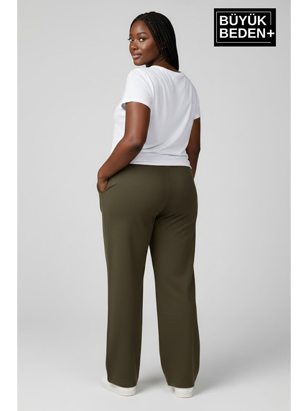 Haki Kadın Büyük Beden New York Baskılı Rahat Kesim Lastikli Bel Paça Reçme Eşofman Altı SPR26EAk952-5-1