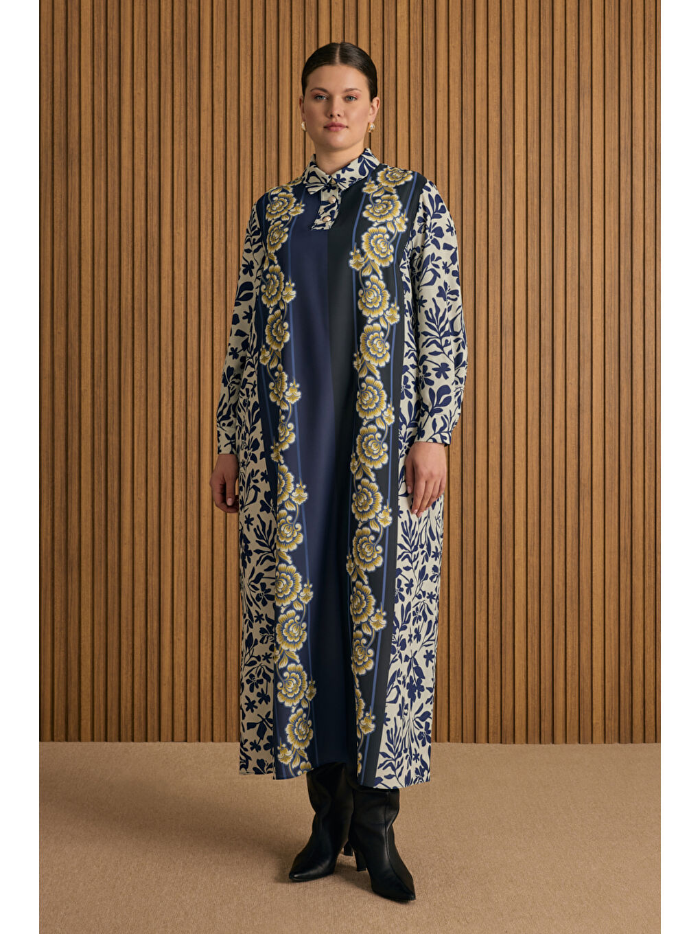 Mavi Desenli Elbise-3