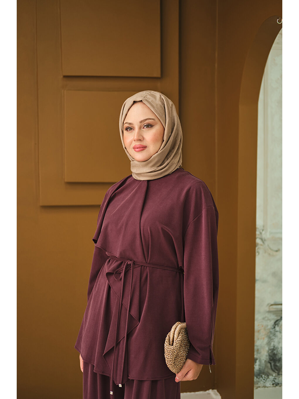 Kadın Omuzdan Volanlı Takım Mürdüm-1